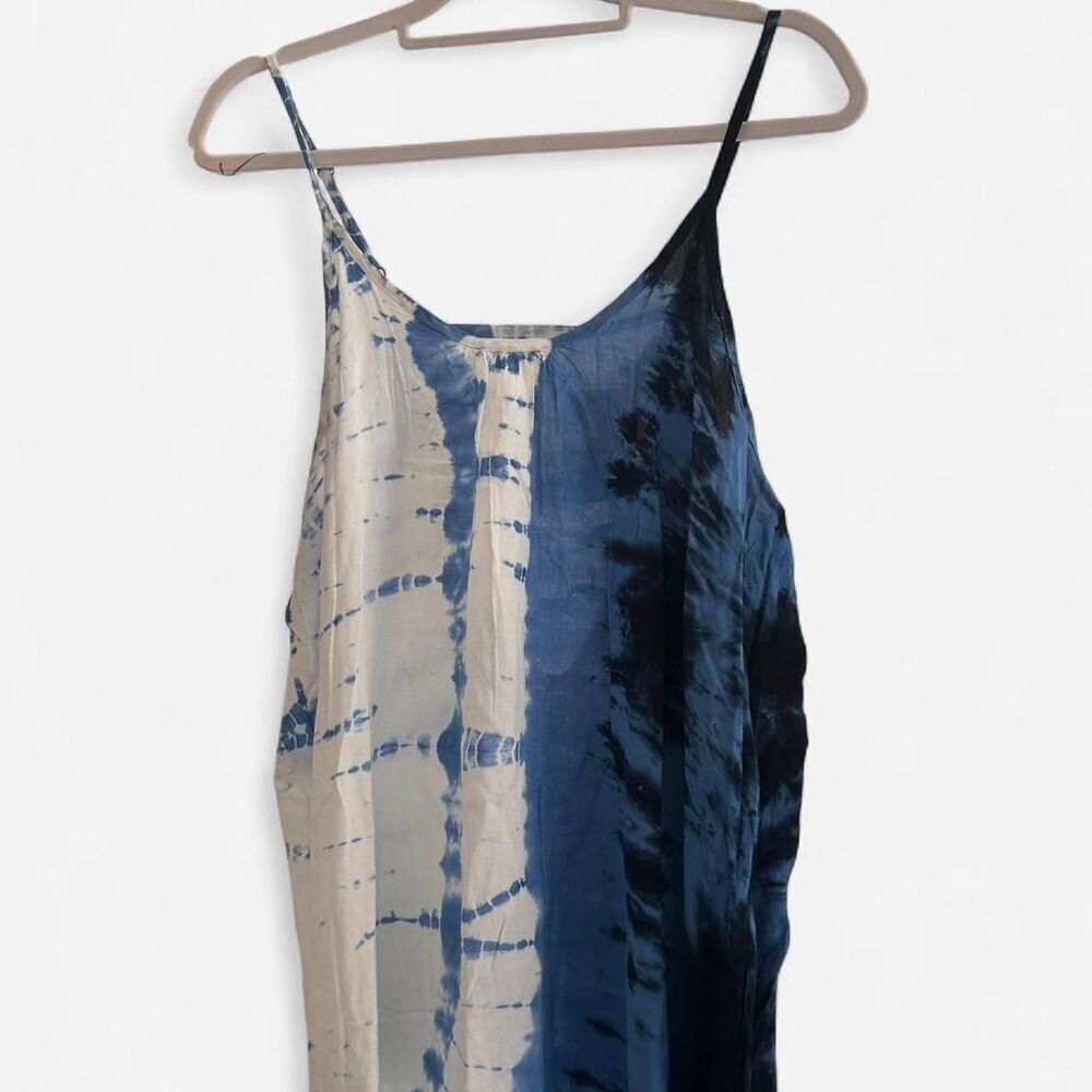 Aruba Blue & White Banded Tie-Dye Strappy Back Maxi Dress – Boho Large - Picture 2 of 7
